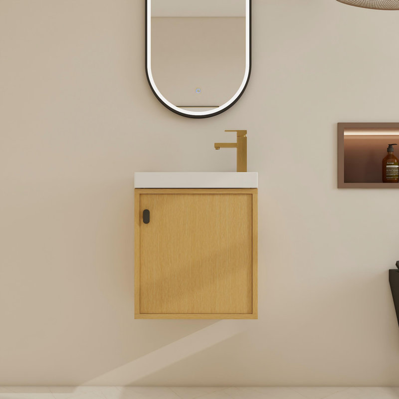 Ensemble de meuble-lavabo mural 18 po avec lavabo supérieur en résine et meuble-lavabo flottant, Beige