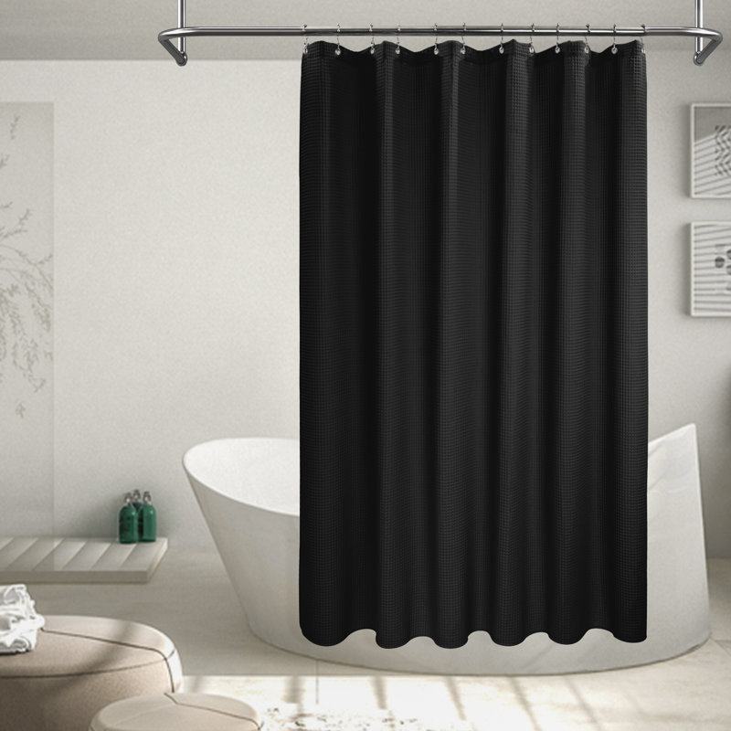 Cottingham Cotton Blend Waffle Shower Curtain, 72" H x 72" W, Black