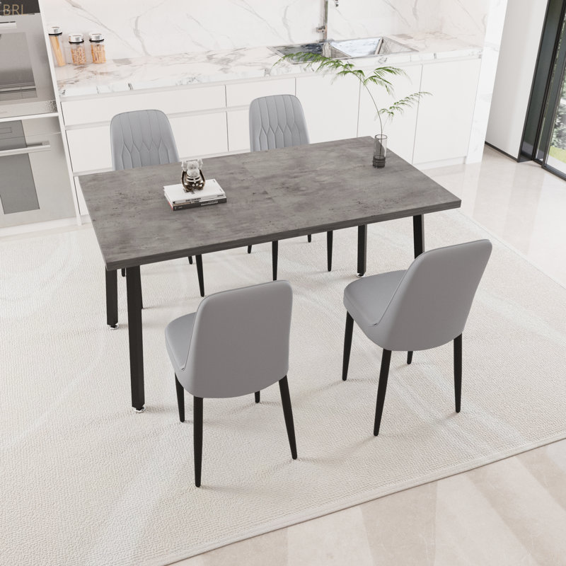 Table de salle à manger rectangulaire extensible de 55,12 à 70,87 po pouvant accueillir 4 à 6 personnes, équipée de 4 chaises de salle à manger rembourrées en tissu polyuréthane épais, d'une table de cuisine et de chaises, avec des pieds en métal noir