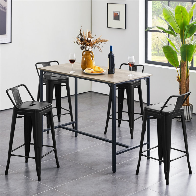 Tabouret Alawai, Noir, Tabouret de comptoir (siège d'une hauteur de 26 p