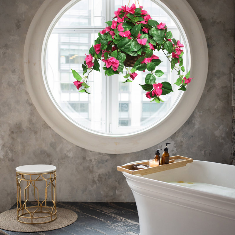 Panier en géranium suspendu de 25 pouces fuchsia, faux floral pour arrangements de vase et décoration intérieure