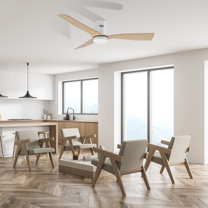 52" Savitri LED Smart Flush Mount Ceiling Fan with Remote Control and Light Kit Included