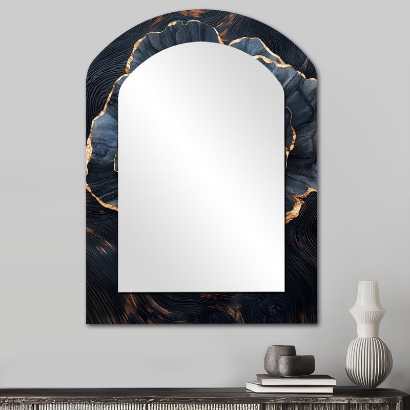 Or doré pivoines géode pierre I - miroir mural décoratif asymétrique pivoines, miroir arqué traditionnel, impression sur métal