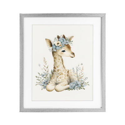 «Watercolor Nursery Giraffe», reproduction encadrée sous verre, design par LSR Design Studio