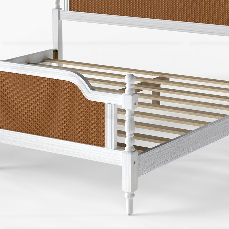 Structure de lit plateforme en rotin avec tête et pied de lit naturel, Blanc / noyer, Grand