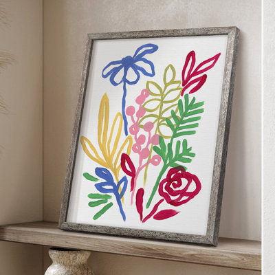 «Bold Brushstroke Blooms I», reproduction encadrée - bois massif