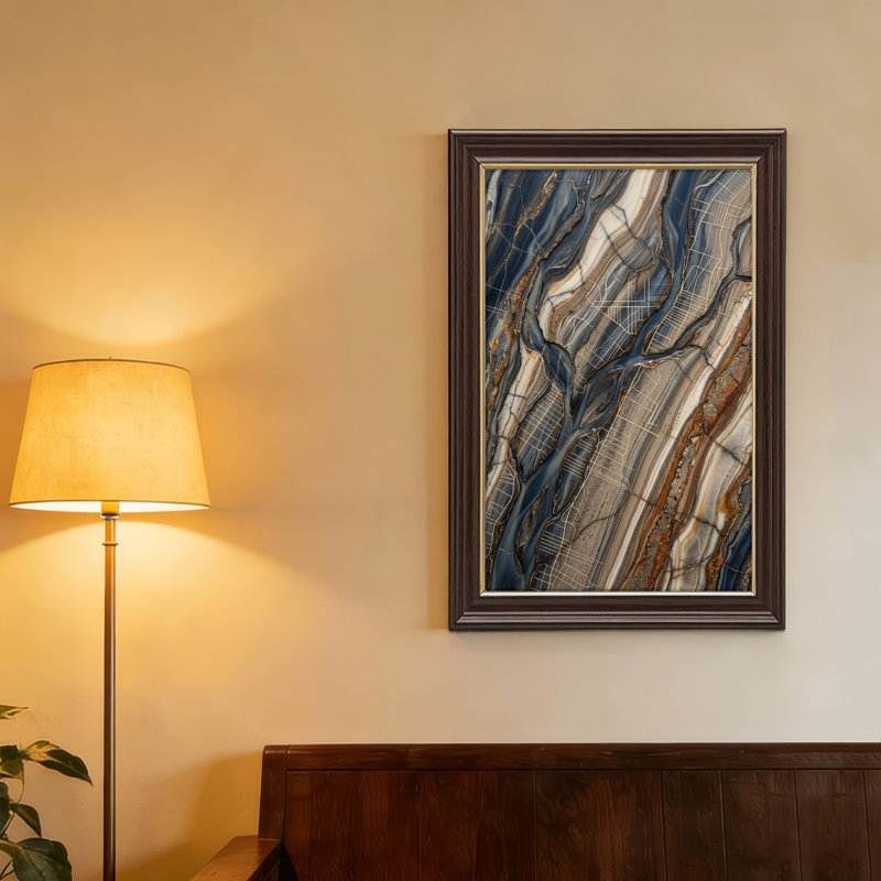 Art mural antique sur toile encadré doré pour le salon, la chambre à coucher, le bureau ou le vestibule - Décoration murale décorative avec motif en marbre