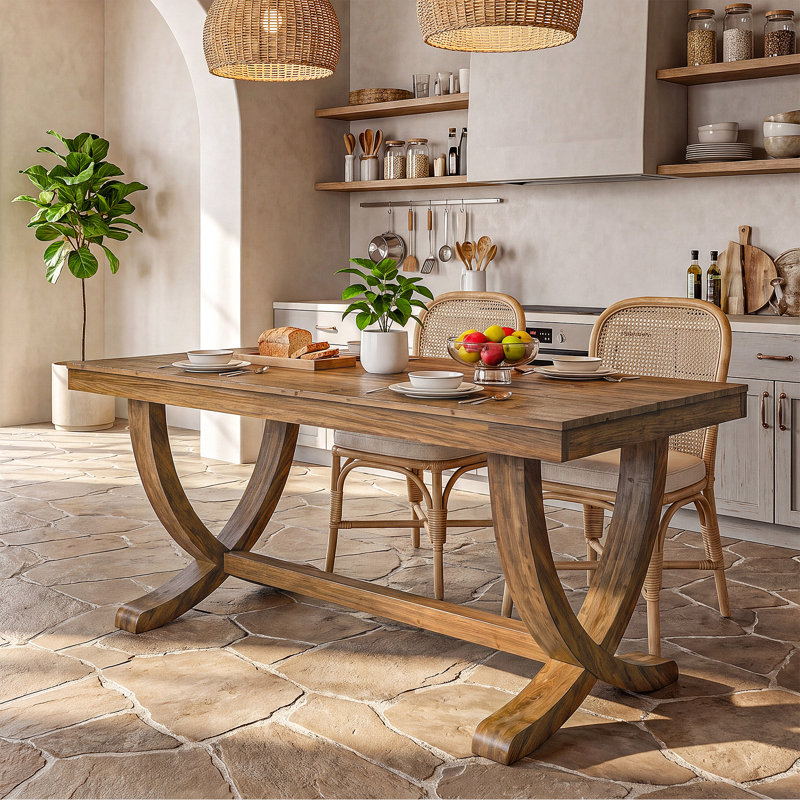63" Solid Wood Dining Table, Rectangular Farmhouse Kitchen Table With Thick & Crossed Legs
