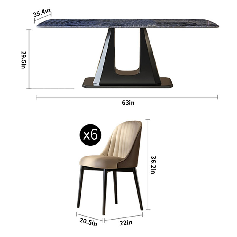 Rectangular Super Crystal Stone Dining Table Set, 29.9"H x 63"L x 35.4"W