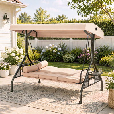 Balancelle d'extérieur pour 3 personnes avec coussin amovible et auvent convertible Fassold