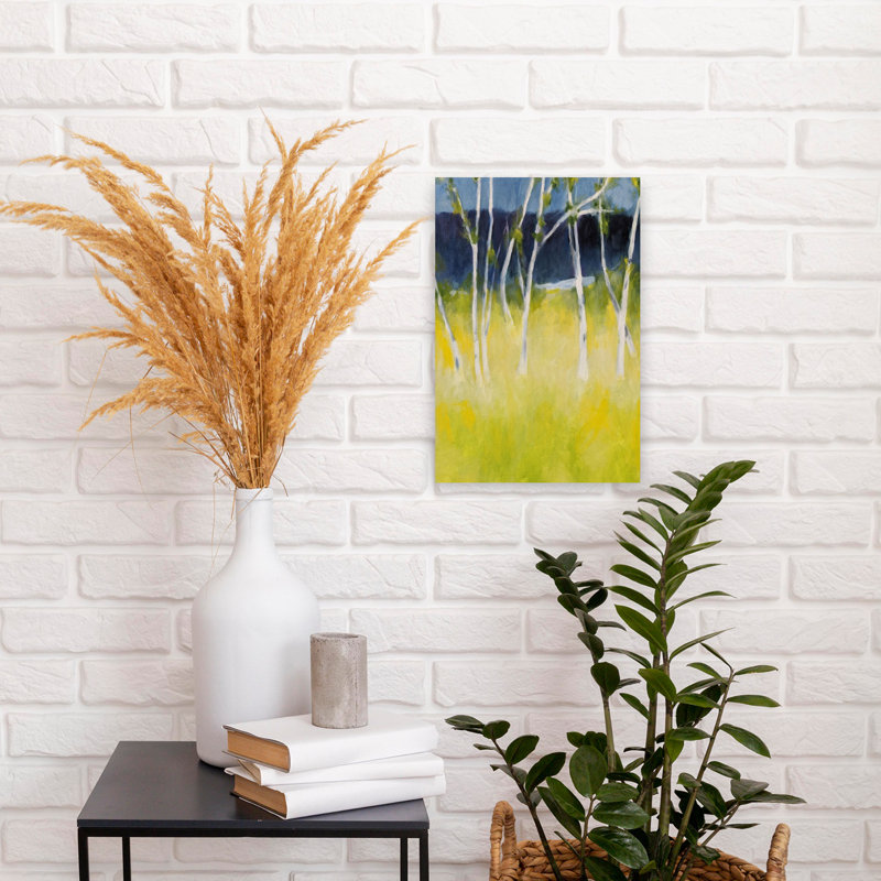 «Serene Birch Meadow Abstract Contemporary Landscape Nature», art mural, H 18 po x l 12 po