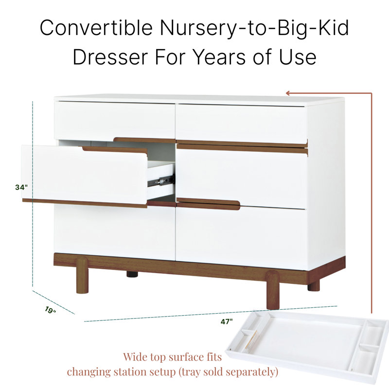 Bliss 6-Drawer Nursery Dresser, White/Walnut