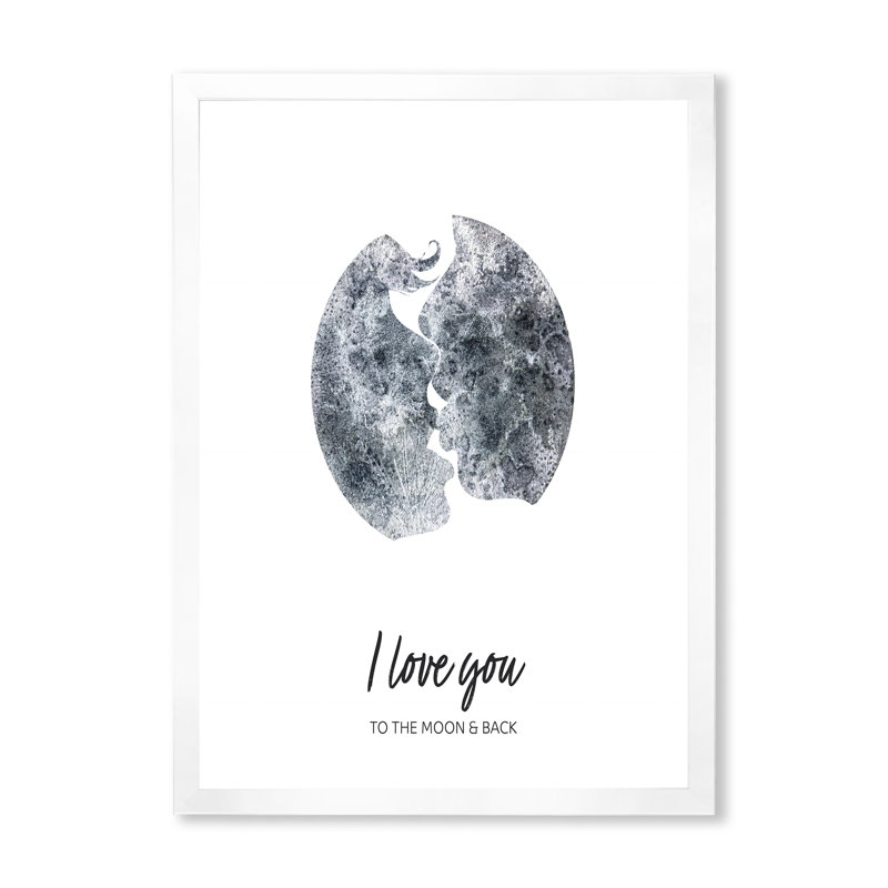 «Romantic Moon Kiss Of Two Lovers», impression sur toile, H 32 po x l 16 po x P 1 po, Cadre photo blanc