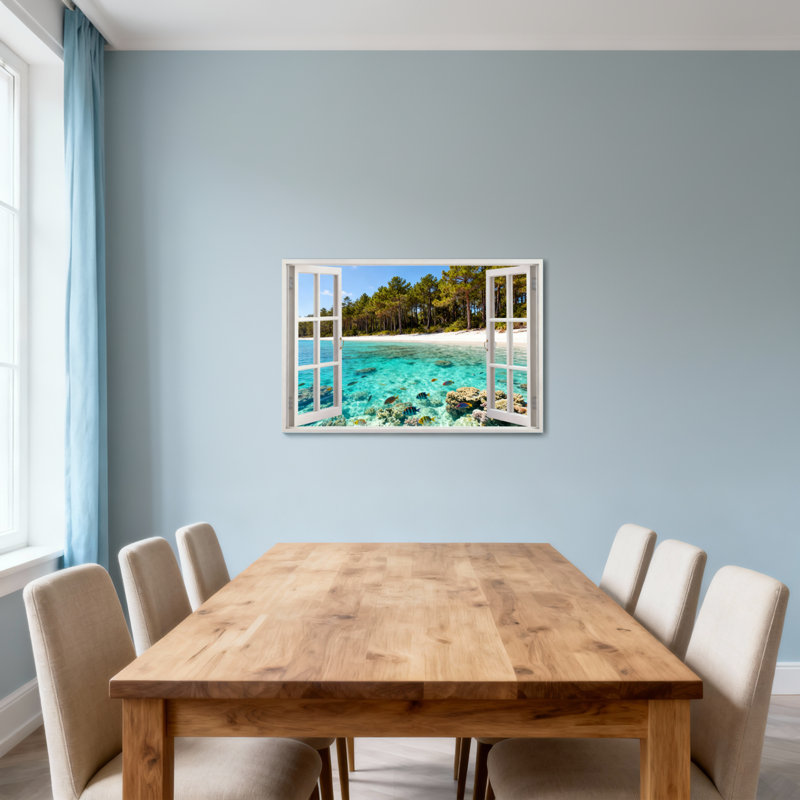 Paysage et nature plage tropicale avec eau claire et poisson, H 24 po x l 36 po