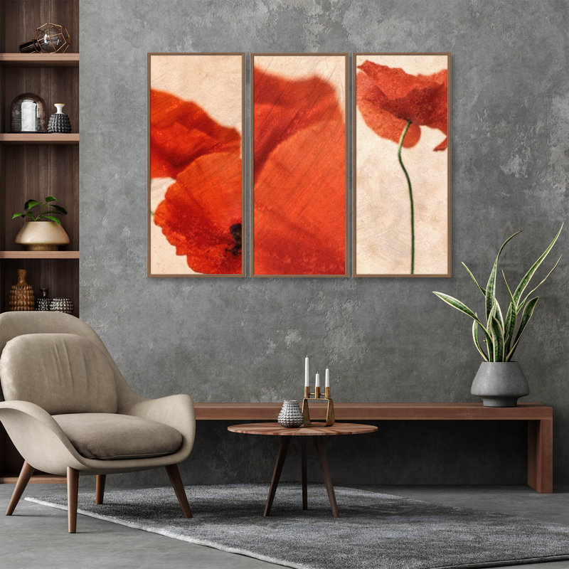 Nature Inspired Three Red by Delphine Devos - 3 Piece Picture Frame Print Set on Wood, 36" W x 24" H