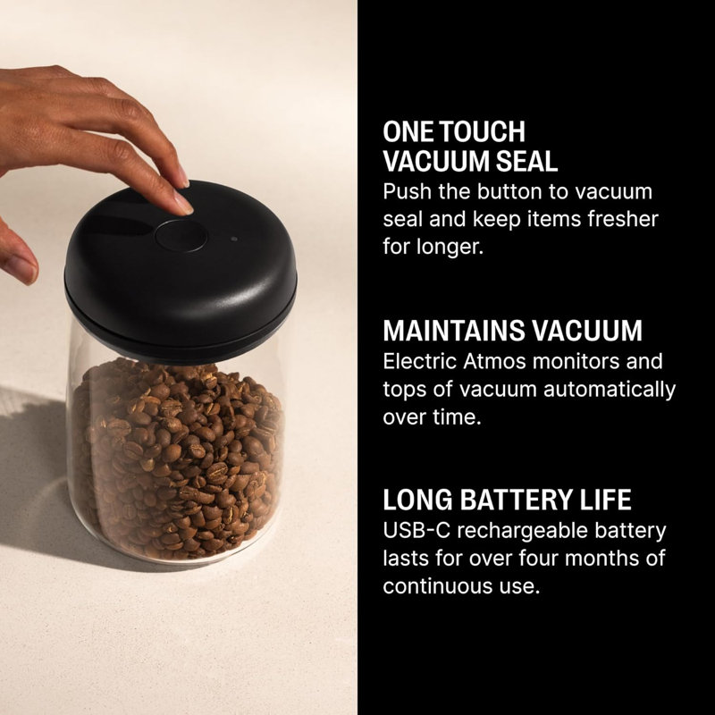 Electric Vacuum Canister & Storage Container - Airtight Coffee & Food Storage Containers - Coffee Containers - (Clear Glass, 0.7 Litre)