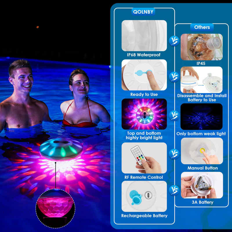 Floating Pool Lights, Pool Light With 6 Dynamic Lighting Effects, IP68 Waterproof Pool Lights That Float, Rechargeable RGB Upper And Lower Colour Changing Lights For Hot Tub, Patio 4 Pack