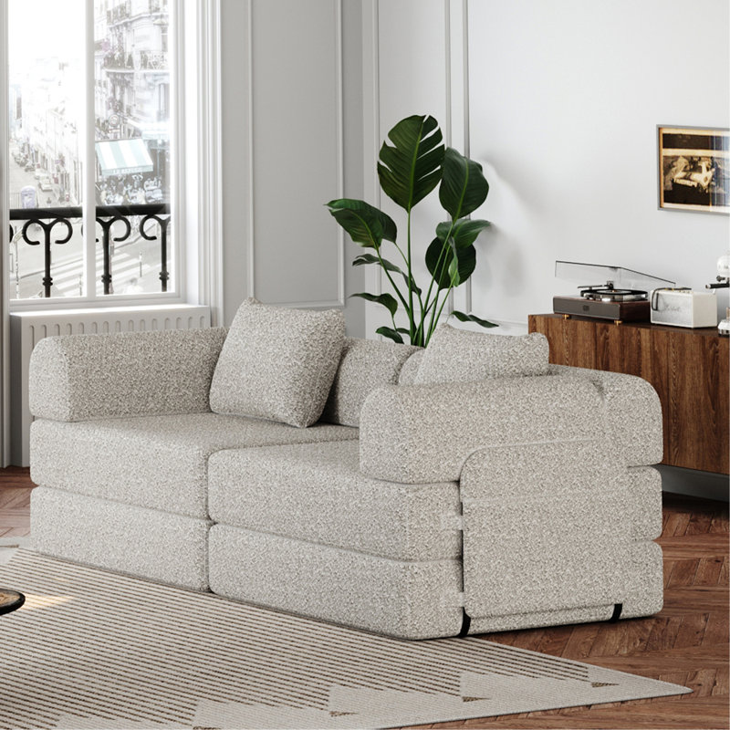 Convertible Sofa Bed, Chenille Sofa, Comes With Two Side Storage Pockets, Two Cushions, Comfortable Foldable Sofa Bed, Suitable For Use In Living Rooms, Bedrooms, And Studies, Carpet Sofa
