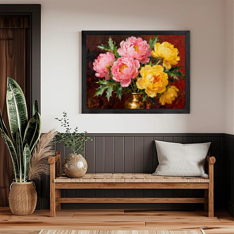 Pivoine noire, nature morte florale, reproduction d'art classique rétro, H 9 po x l 11 po