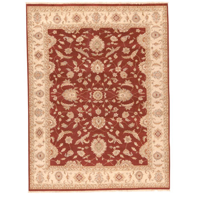 High-Quality Hand-Knotted Red And Beige Area Rug