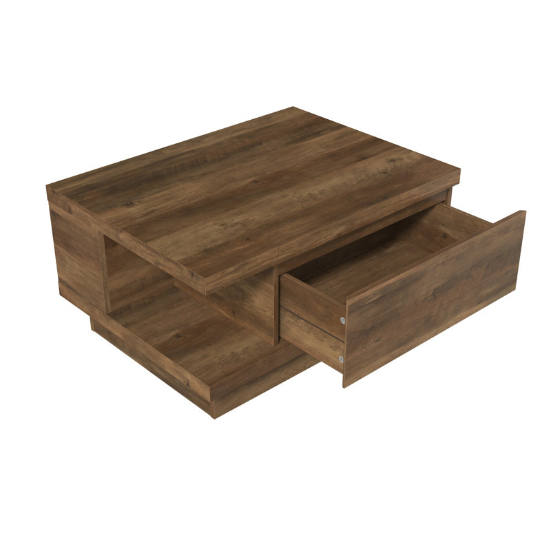 Caomhan 31.3" Modern Storage Coffee Table With Drawer, Knotty Oak