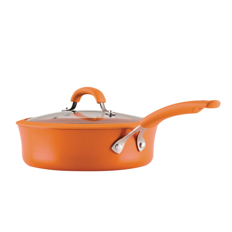 Orange 3-Quart Nonstick Aluminum Saute Pan with Silicone Handle