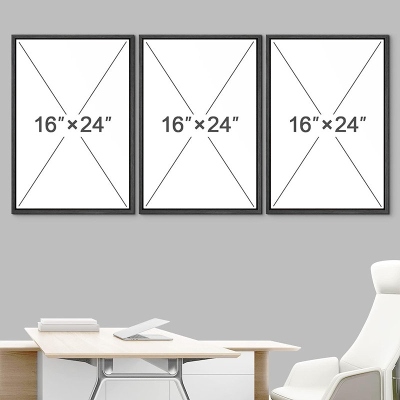 «Mid Century Modern Boho Geometric Forest Plant Polygon», ensemble de 3 impressions sur toile, H 24 po x l 48 po, Noir