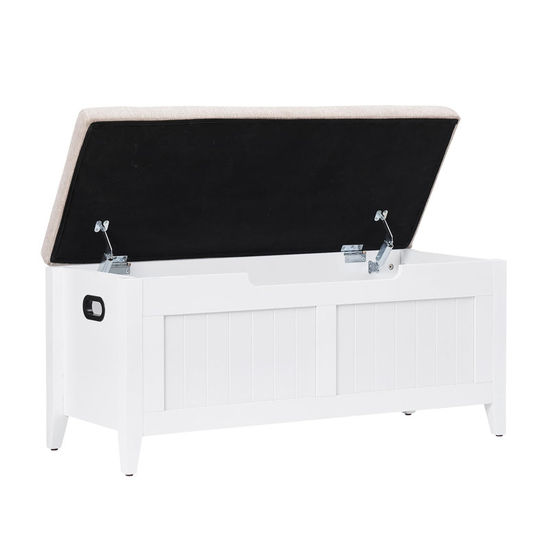 Banc de rangement de 42 po - coffre à jouets en bois avec siège et 2 charnières de sécurité, coffre de rangement à coffre rabattable