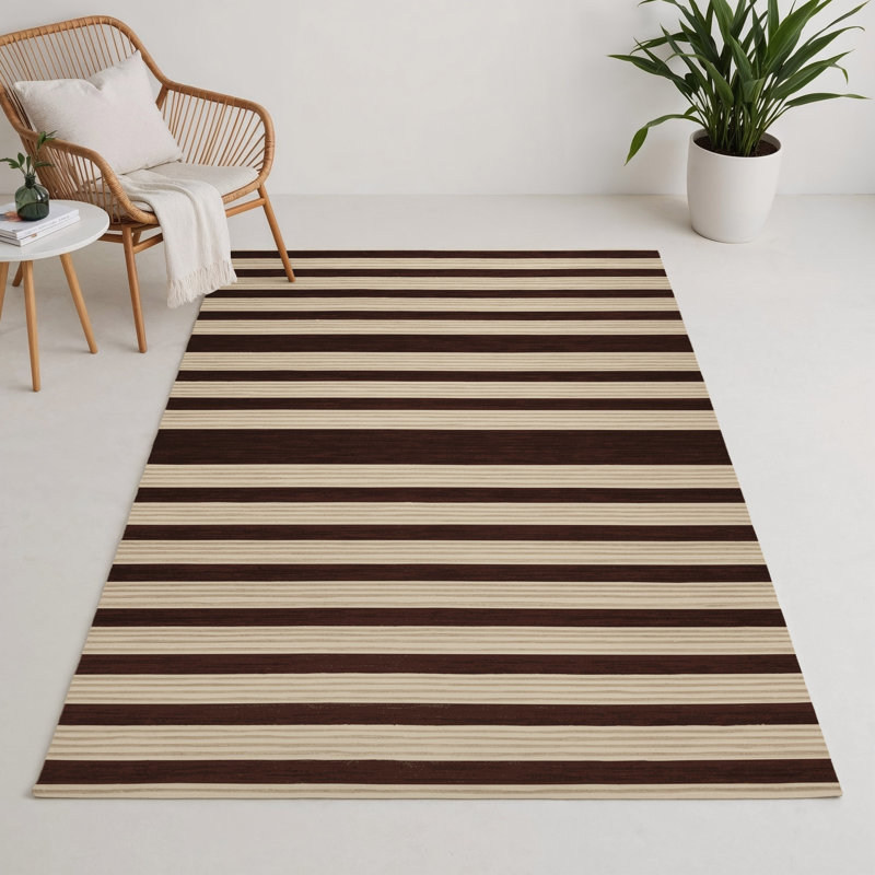 HorizontalStripes Black Indoor and Outdoor Area Rug, Rectangle 9' x 12'
