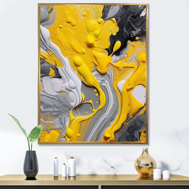 Yellow and Grey Cosmic Vibrations II - Abstract Canvas Print, 40" H x 30" W, No Frame, Wrapped Canvas