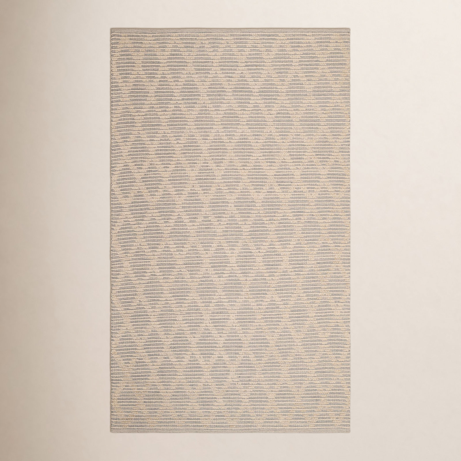 Textured Diamond Grey Ivory Hand-Woven Cotton Rug, Rectangle 4' x 6'