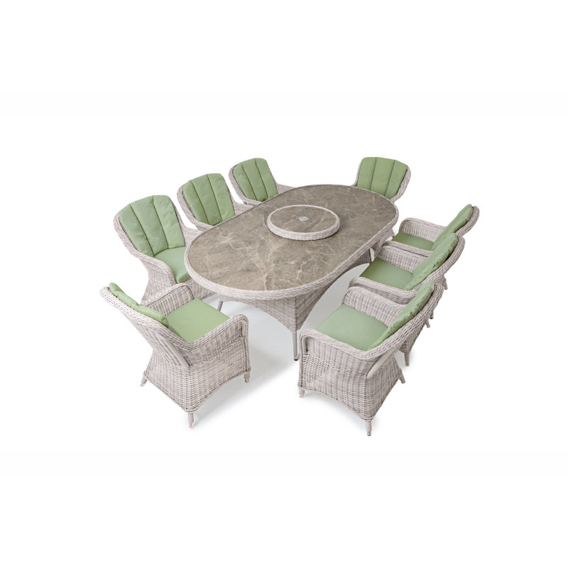 Wootton Curved Back Oval Dining Set with Cover, 9, 75 cm H x 120 cm W x 220 cm D, 8