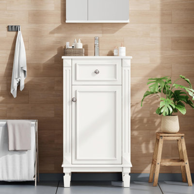 18-inch Bathroom Vanity With Ceramic Sink, Freestanding Single Vanity Set With Soft Closing Door, Adjustable Shelf, French Style, White
