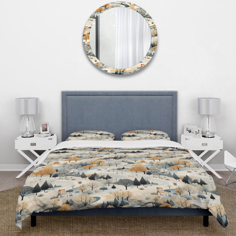 Summer Scandinavian Landscape IV Floral Duvet Cover, Queen Duvet Cover + 2 Standard Shams