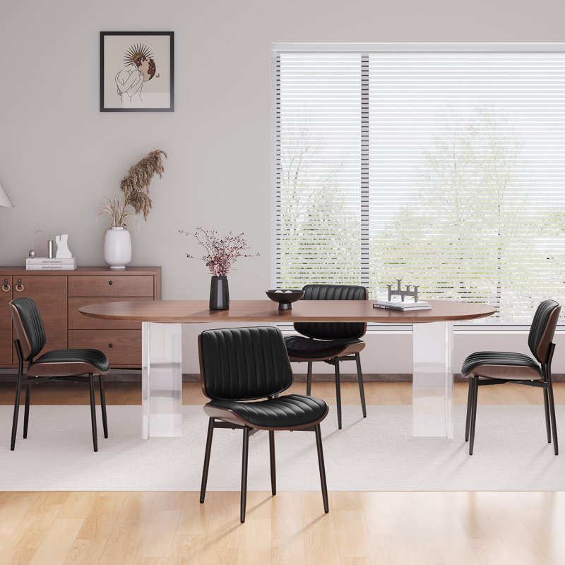 PU Leather Upholstered Dining Chair With Metal Legs, Black
