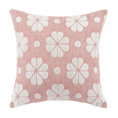 Kate Spade New York Spade Floral Throw Pillow, 20" x 20" Textured, Pink Decorative Pillow for Bed or Sofa 