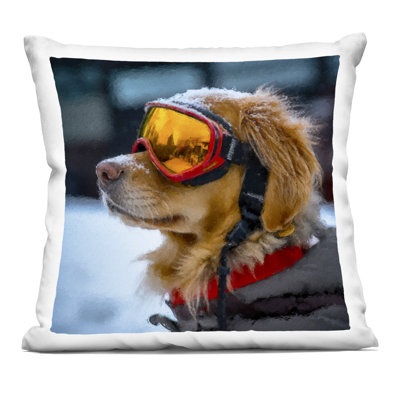 Ski Goggles Dog Decorative Printed Throw Pillow, design by Sean Parnell