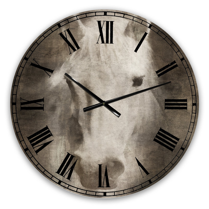 Horloge murale Farmhouse Horse III, Gris, Moyen