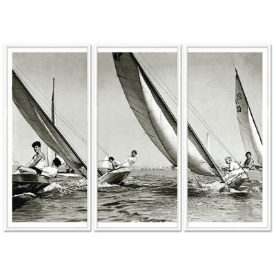Young People Sailing in Their Racing Craft, in Los Angeles Harbour, California, Usa Framed