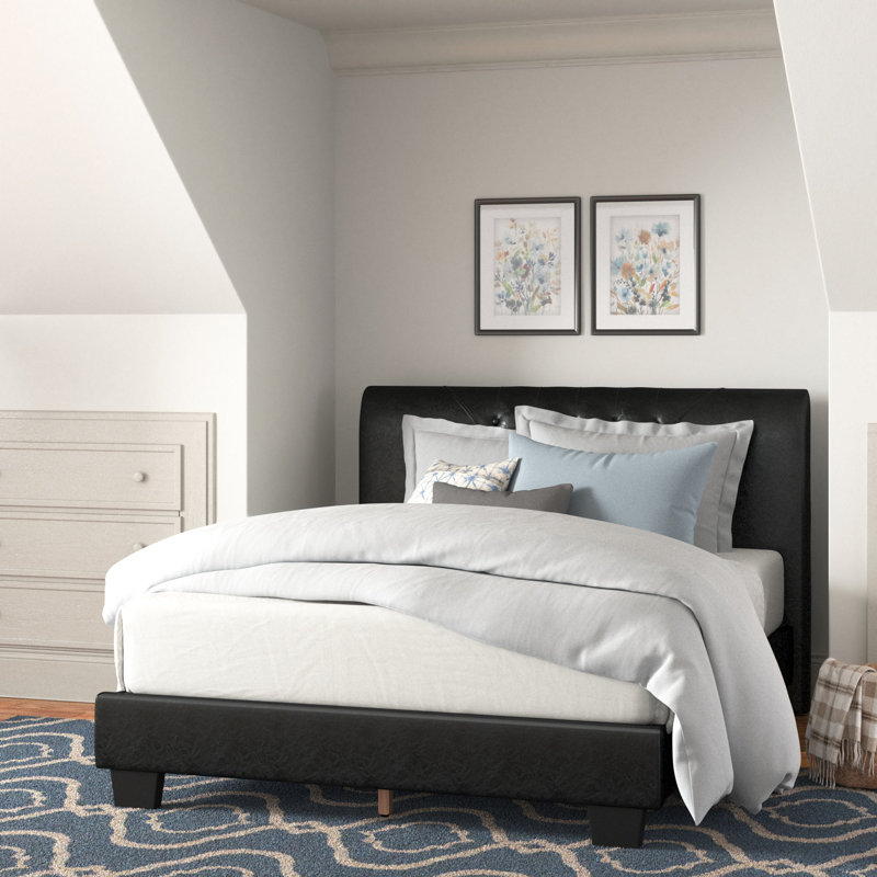 Upholstered Platform Bed, Black, Queen