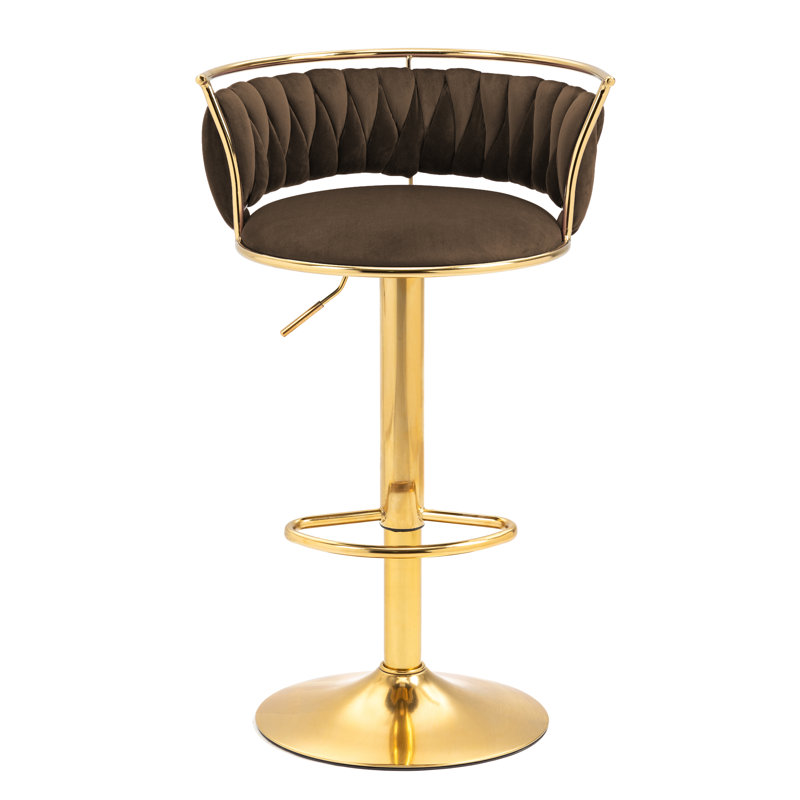 Christal Height Adjustable Swivel Bar Stool, Coffee, Gold