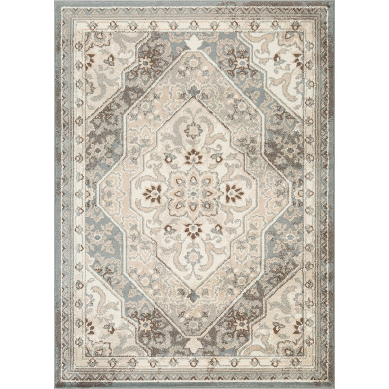 Tapis oriental bleu clair / beige / brun L'Baiet Mindoro, Rectangle 5 pi x 7 pi