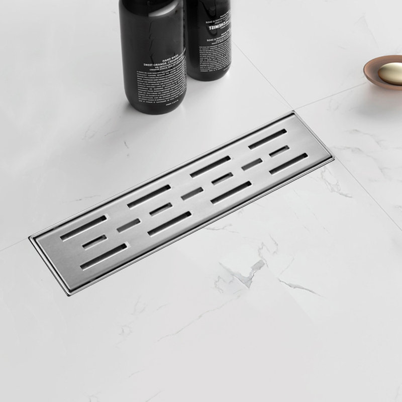 12 Inches Linear Shower Drain With Removable Bar Pattern Grate,linear Drain With Hair Strainer And Leveling Feet,stainless Steel,brushed Nickel