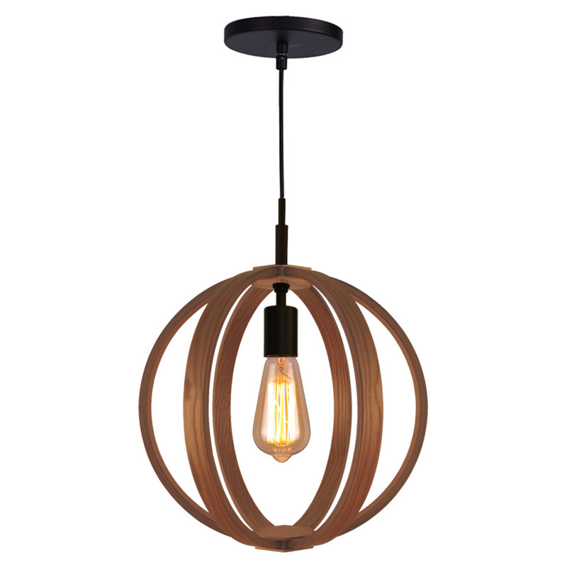Luminaire sphère suspendu 1 lumières simple Jovany, Bronze, Frêne