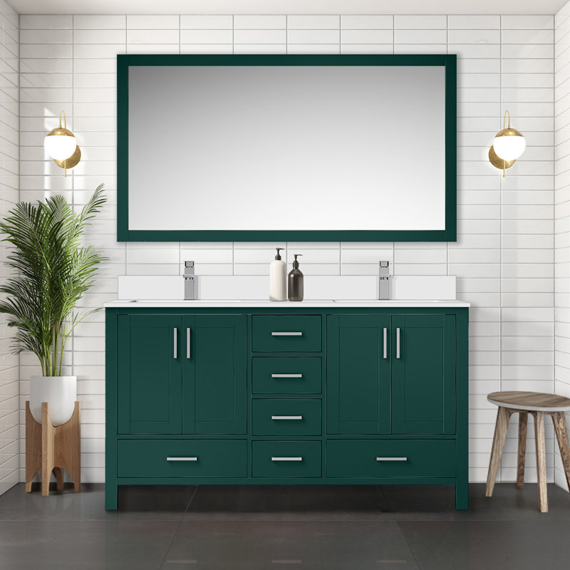 Meuble-lavabo simple Big Sur, Marine, Marbre de Carrare blanc, 36"