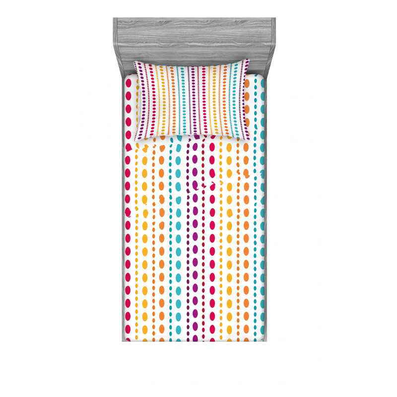 Microfiber Geometric Sheet Set, Twin XL Sheet Set with Fitted Sheet, Half Toned Retro Little Symmetrical Polka Dots