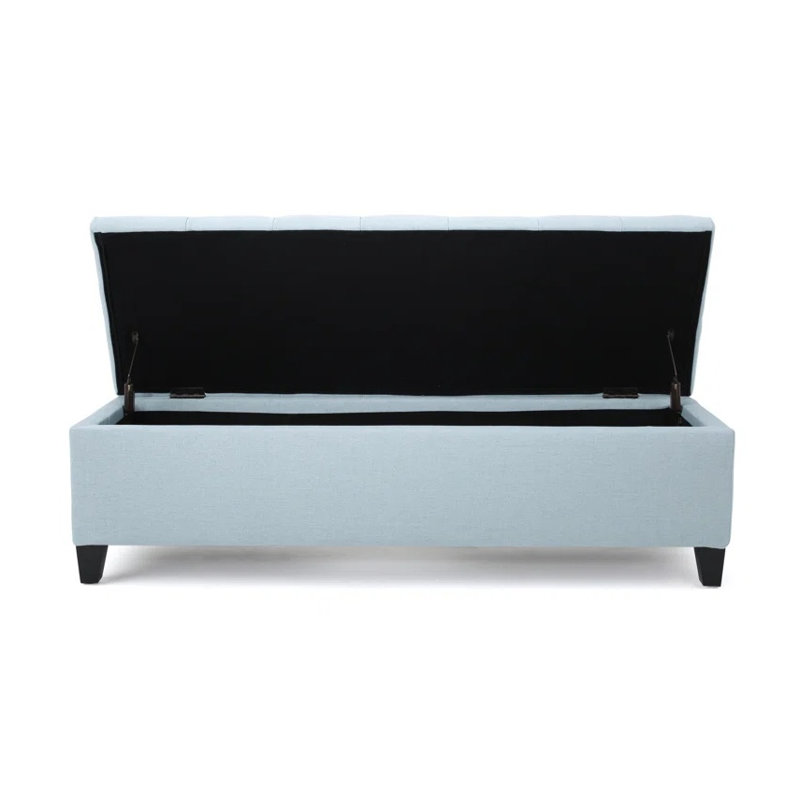 Grand banc repose-pieds de rangement de 51 pouces avec plateau relevable, siège repose-pieds rectangulaire pour le salon de la chambre du hall d'entrée, revêtement en tissu bleu