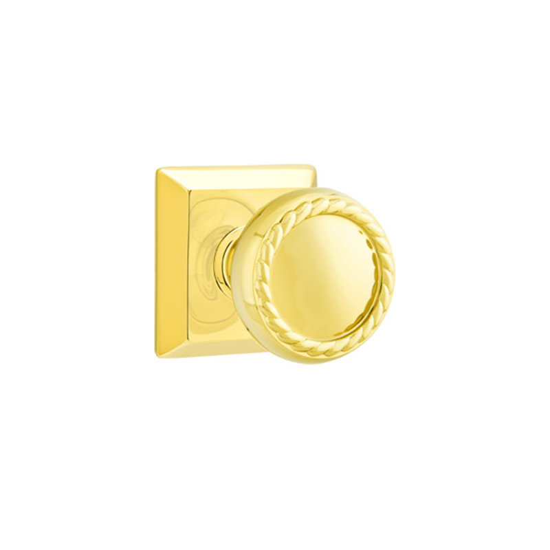Ensemble de faux boutons Emtek avec rosette Quincy et bouton en corde, Laiton brillant