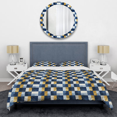 Blue Yellow Gingham Print VI - Modern Duvet Cover Set