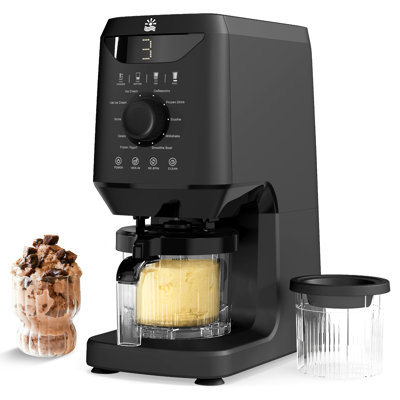 Machine à crème glacée 12-en-1 Riifi avec (2) contenants et couvercles de pinte, autonettoyante, machine à servir 1500 W pour Milkshake, sorbet, noir